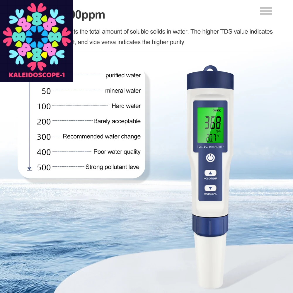 5 in 1 Digital PH TDS EC Meter Pen Salinity Temperature Tester Conductivity Filter Purity with Backlight for Aquarium Water